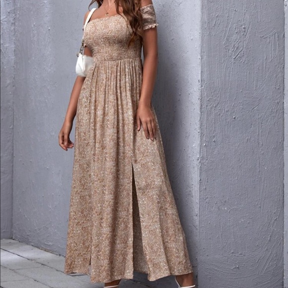 Boho floral off shoulder split thigh maxi dress - Picture 4 of 5
